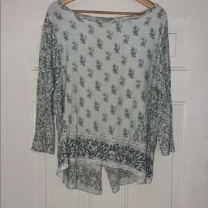 Lucky Brand Women's Boatneck Floral Print Long Sleeve Top - Light Green/Blue. XL